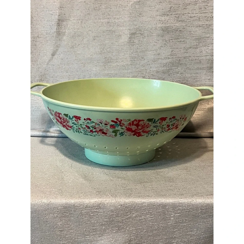 Pioneer Woman Breezy Blossom Melamine Colander Mint Green Floral Strainer 5 QT